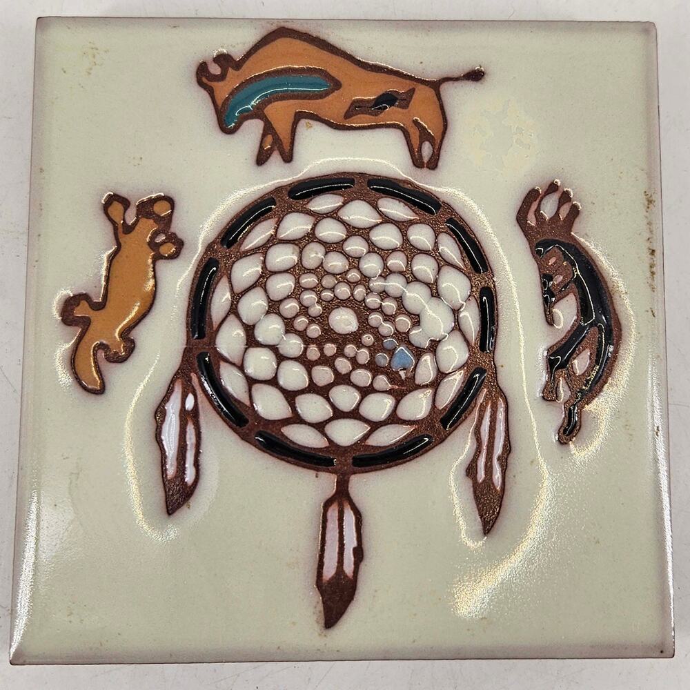 Earthtones Southwestern Dreamcatcher Tile Collectible Trivet 4” USA